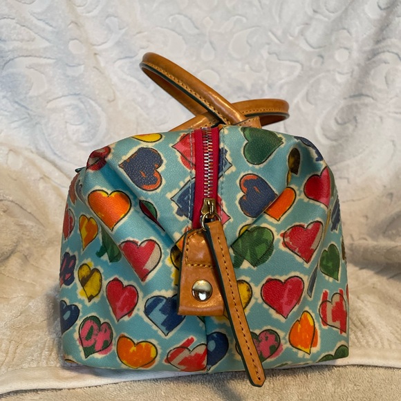 Dooney & Bourke rainbow hearts blue duffel - Picture 2 of 10